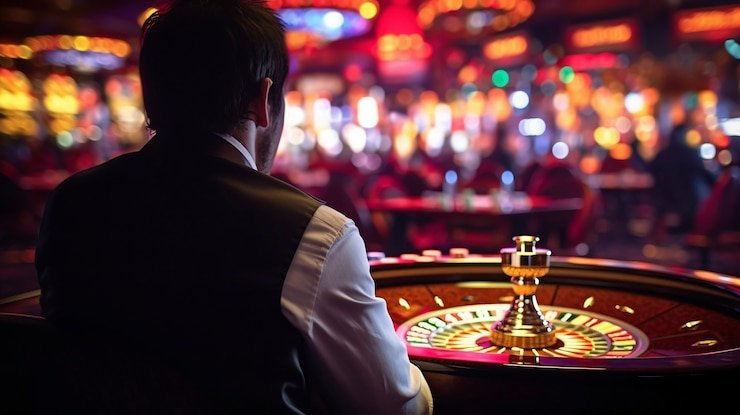 Dealer profesional baccarat dalam studio multi-kamera Dealer baccarat Nolimit City